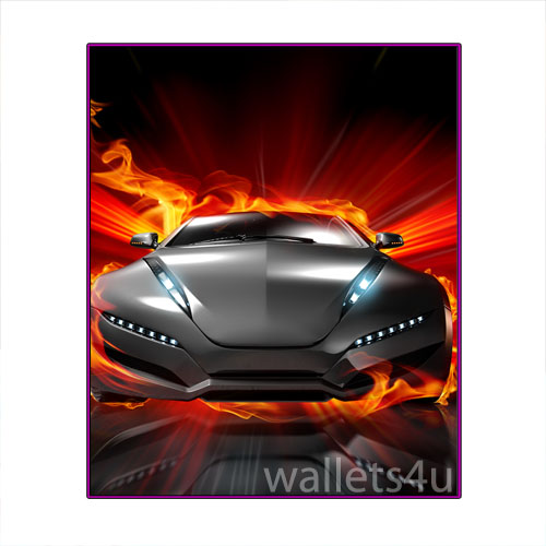 Magic Wallet, Racing Car with Fire, Gray - MWCMP0116